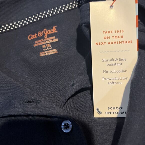 Cat & Jack Girls Uniform M 8 Interlock Short Sleeve Polo Shirt Navy Blue - Picture 2 of 2
